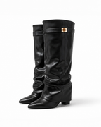 Black Leather Knee-High Boots