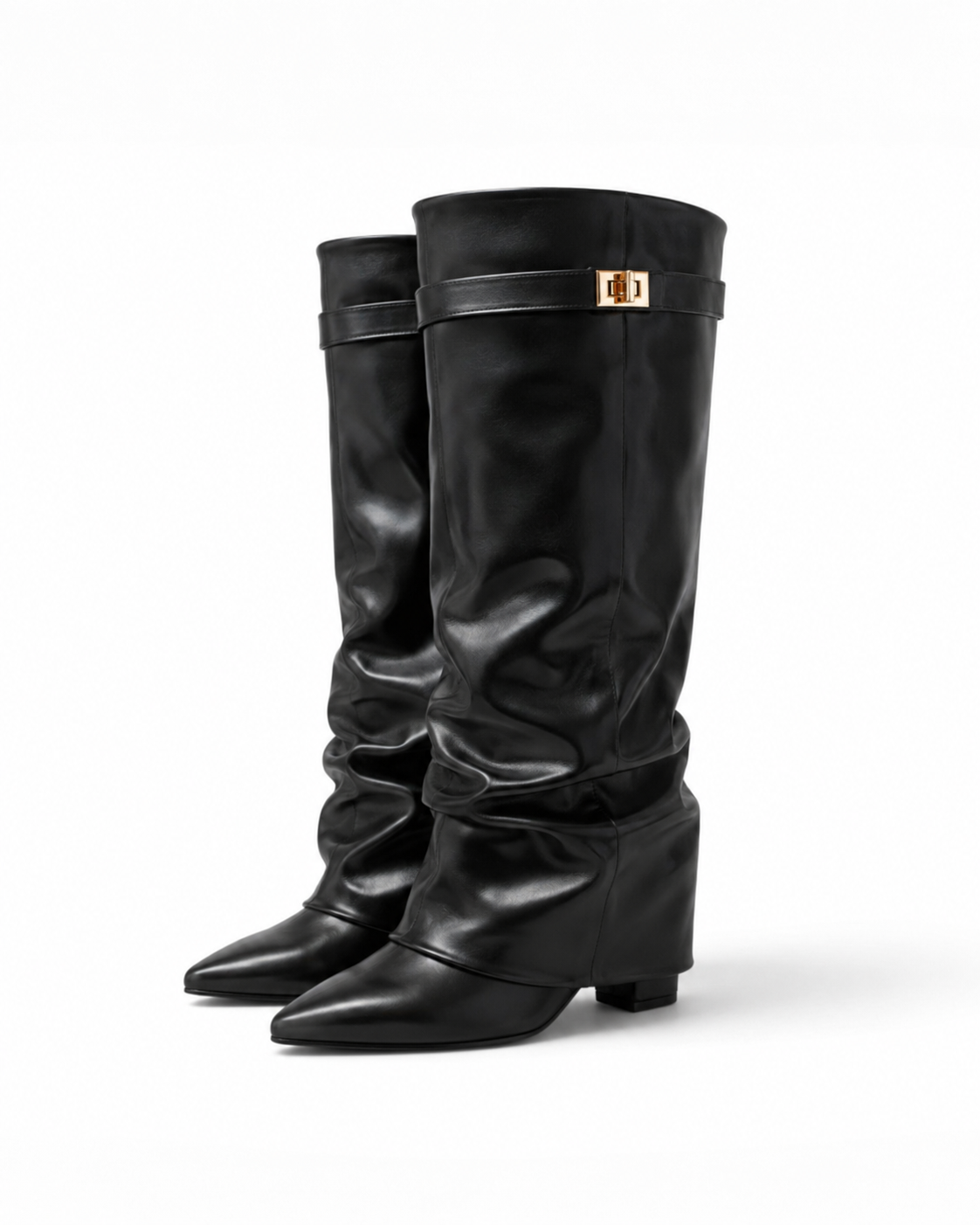 Black Leather Knee-High Boots