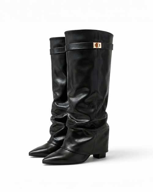 Black Leather Knee-High Boots